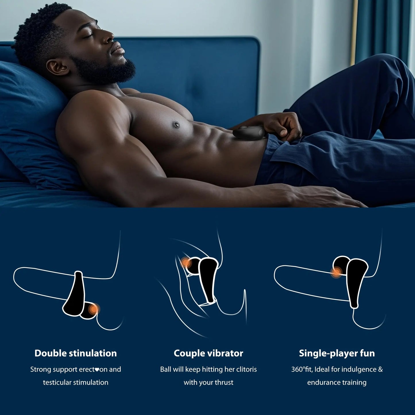 Vibrating Cock Ring with Support Ball - 10 Modes Male Toy