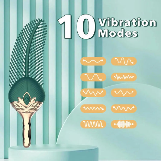 Vibrating Peacock Feather Tickler - 10 Modes Silicone Sex Teaser for Foreplay - image 2
