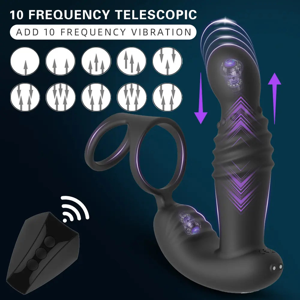 Thrusting Prostate Massager & Vibrating Cock Ring Anal Toy