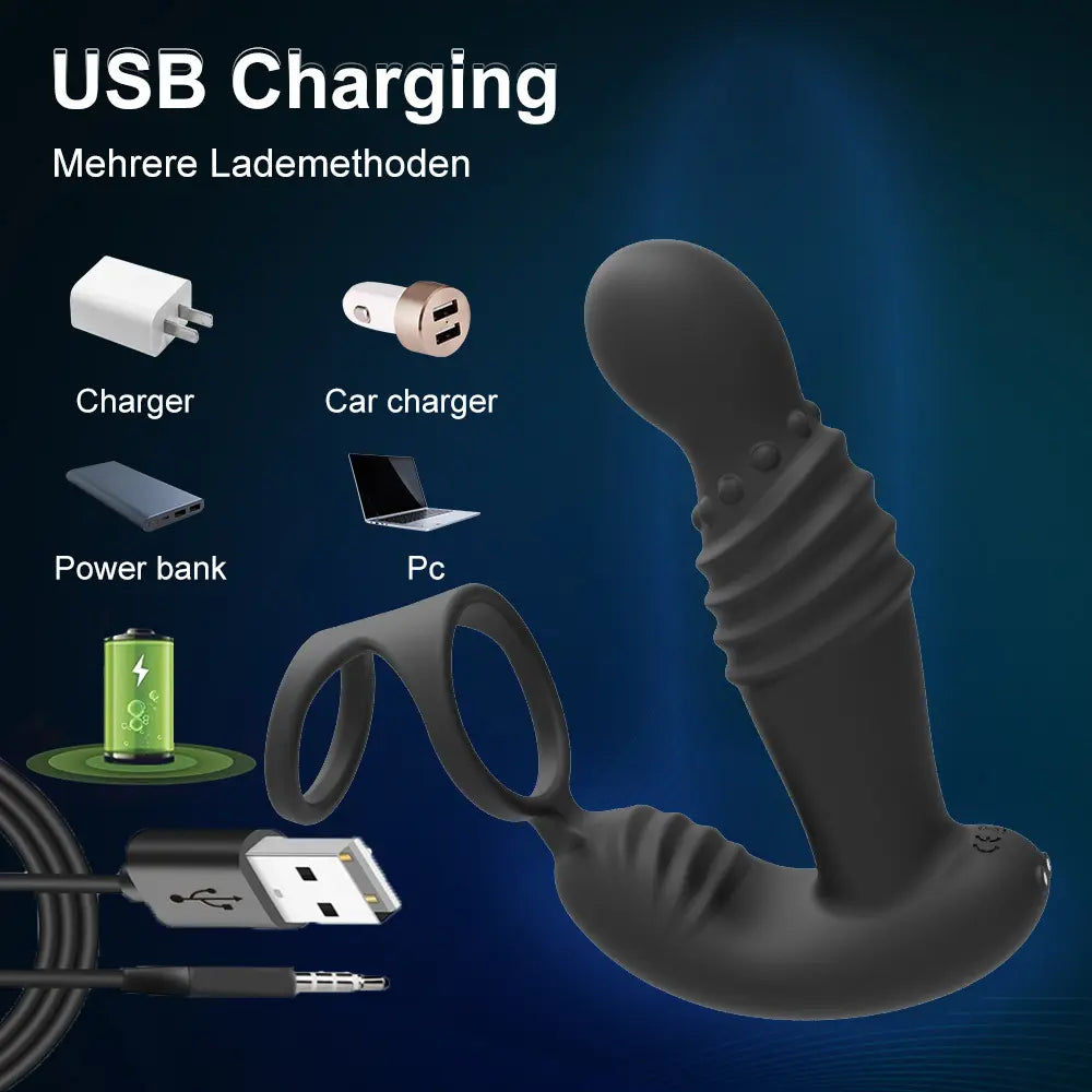 Thrusting Prostate Massager & Vibrating Cock Ring Anal Toy
