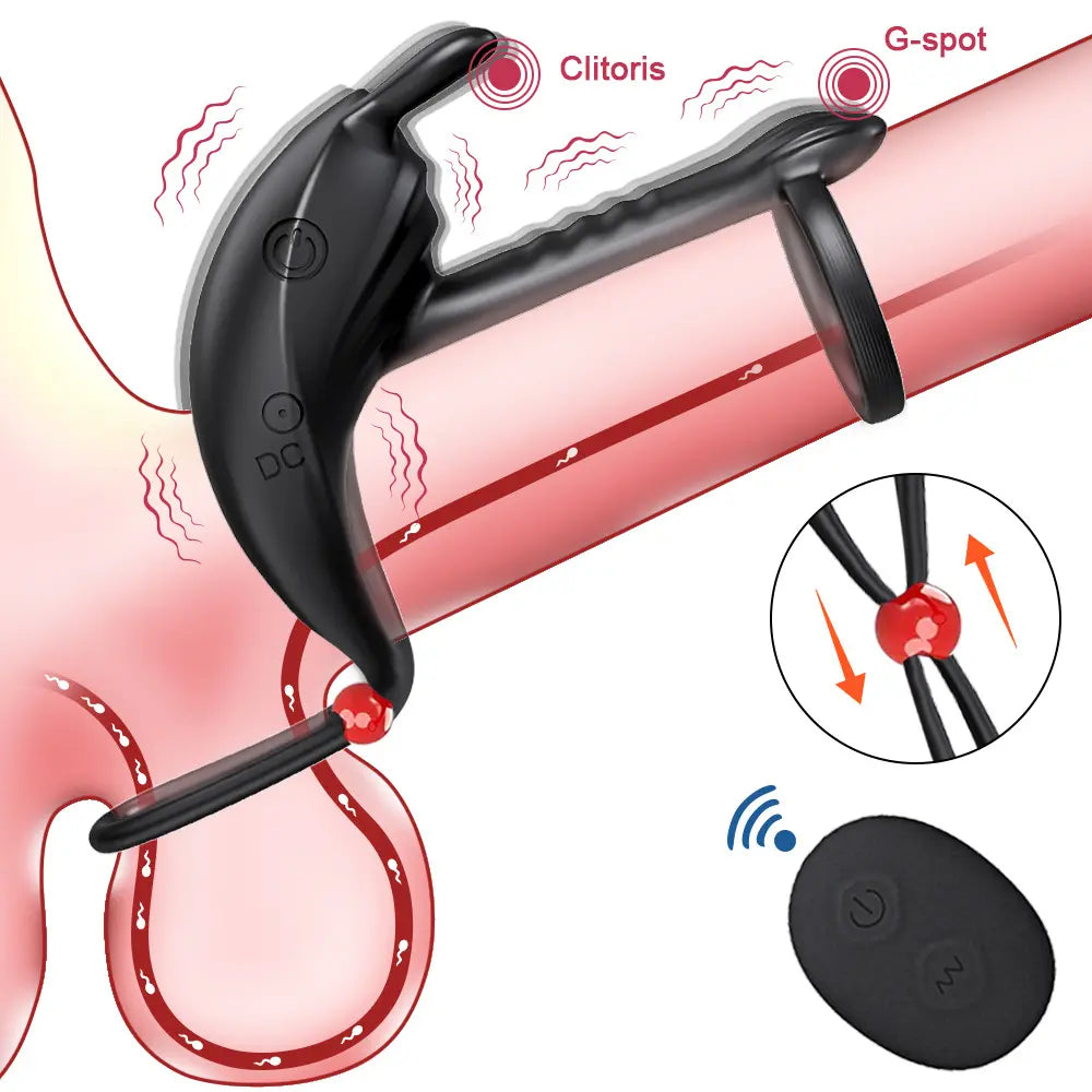 Remote Control Vibrating Cock Ring with Rose Vibrator for Couples