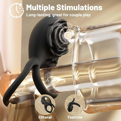 Vibrating Cock Ring with Rose Clitoral Stimulator - image 2