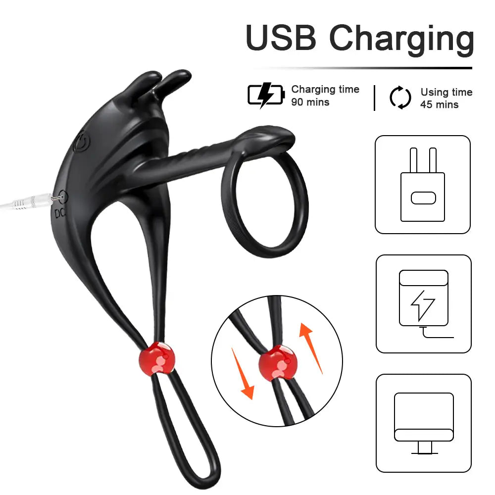 Remote Control Vibrating Cock Ring with Rose Vibrator for Couples