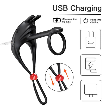 Remote Control Vibrating Cock Ring with Rose Vibrator for Couples
