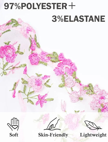 Sexy Embroidered Mesh Lingerie Set - Sheer Underwire Bra & Panty