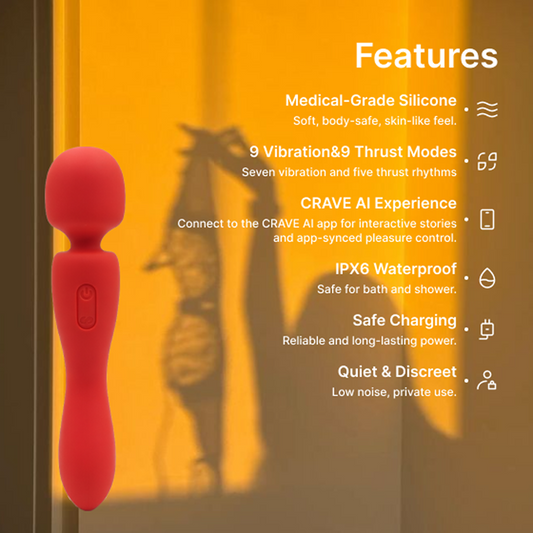 Customizable CRAVE AI Vibrator, Ultra Silent IPX7 Waterproof Medical Silicone Dual Motor Massager