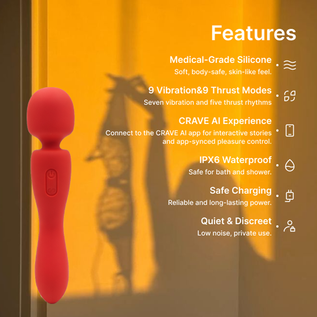 Customizable CRAVE AI Vibrator, Ultra Silent IPX7 Waterproof Medical Silicone Dual Motor Massager