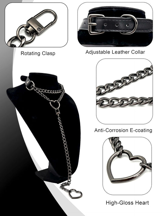 Women's heart-shaped O-ring chain choker necklace