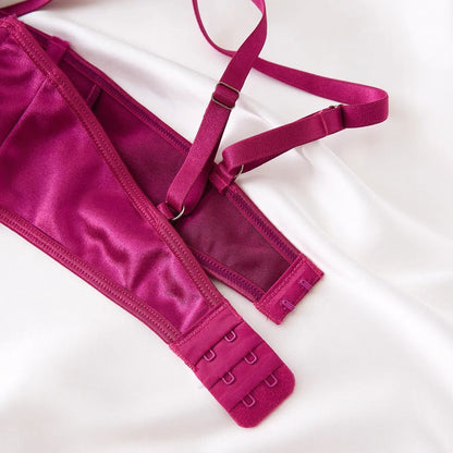 Sexy 2-Piece Floral Lace Lingerie Set - Underwire Bra & Garter Belt