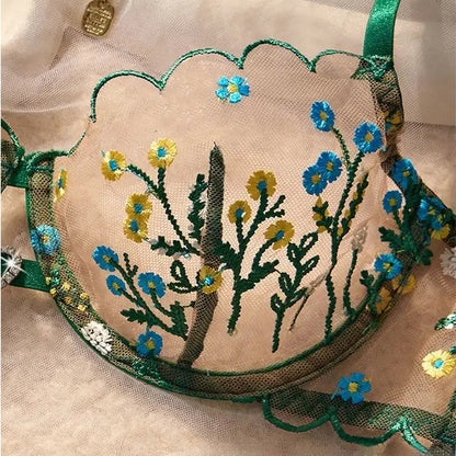 Sexy Embroidered Mesh Lingerie Set - Sheer Underwire Bra & Panty