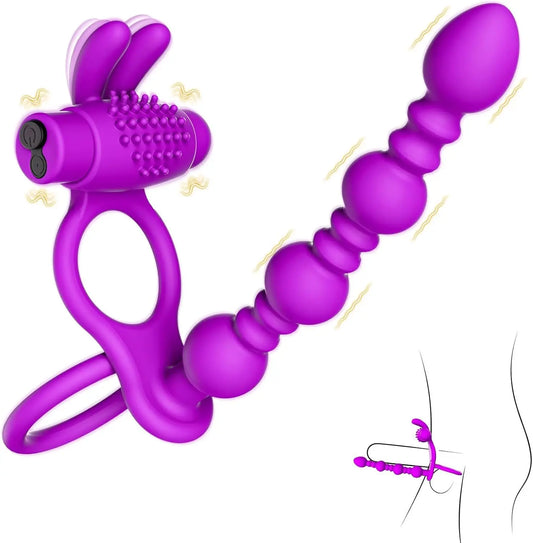 Vibrating Anal Beads Cock Ring - 10-Speed Prostate Massager & Anal Plug