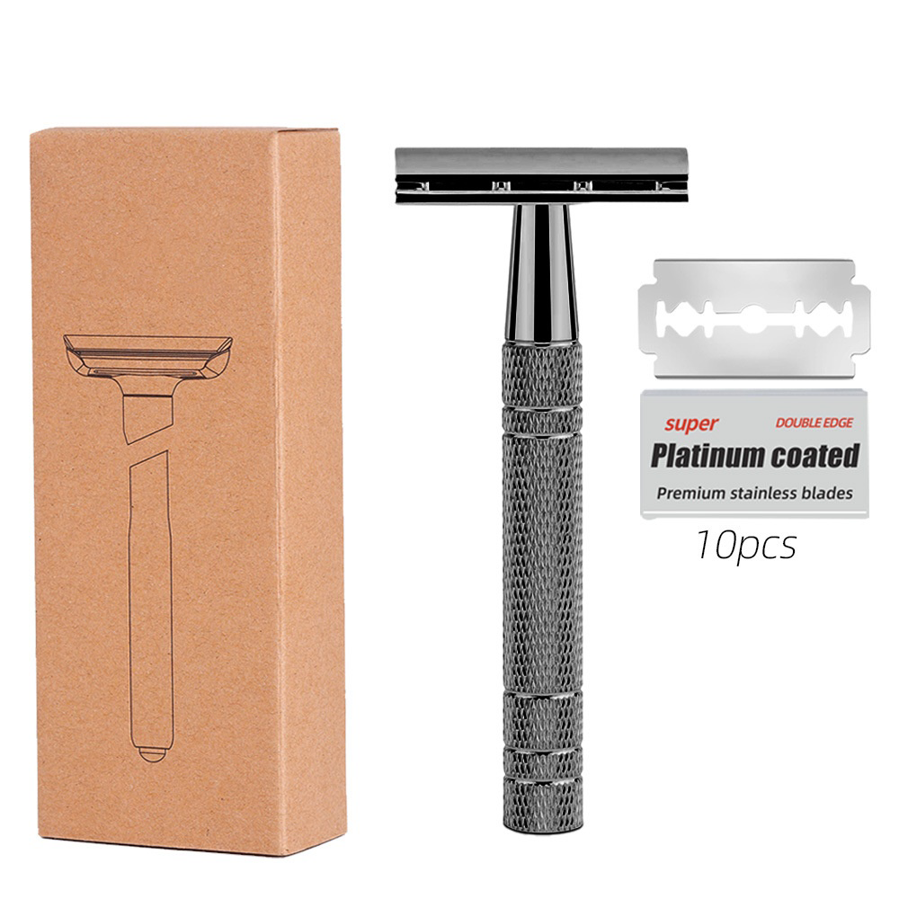 black safety razor with platinum coated blades shaving kit