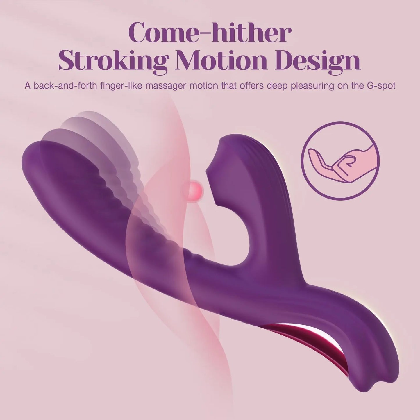 Come-hither G-spot vibrator with motorized back-and-forth finger-like stroking motion