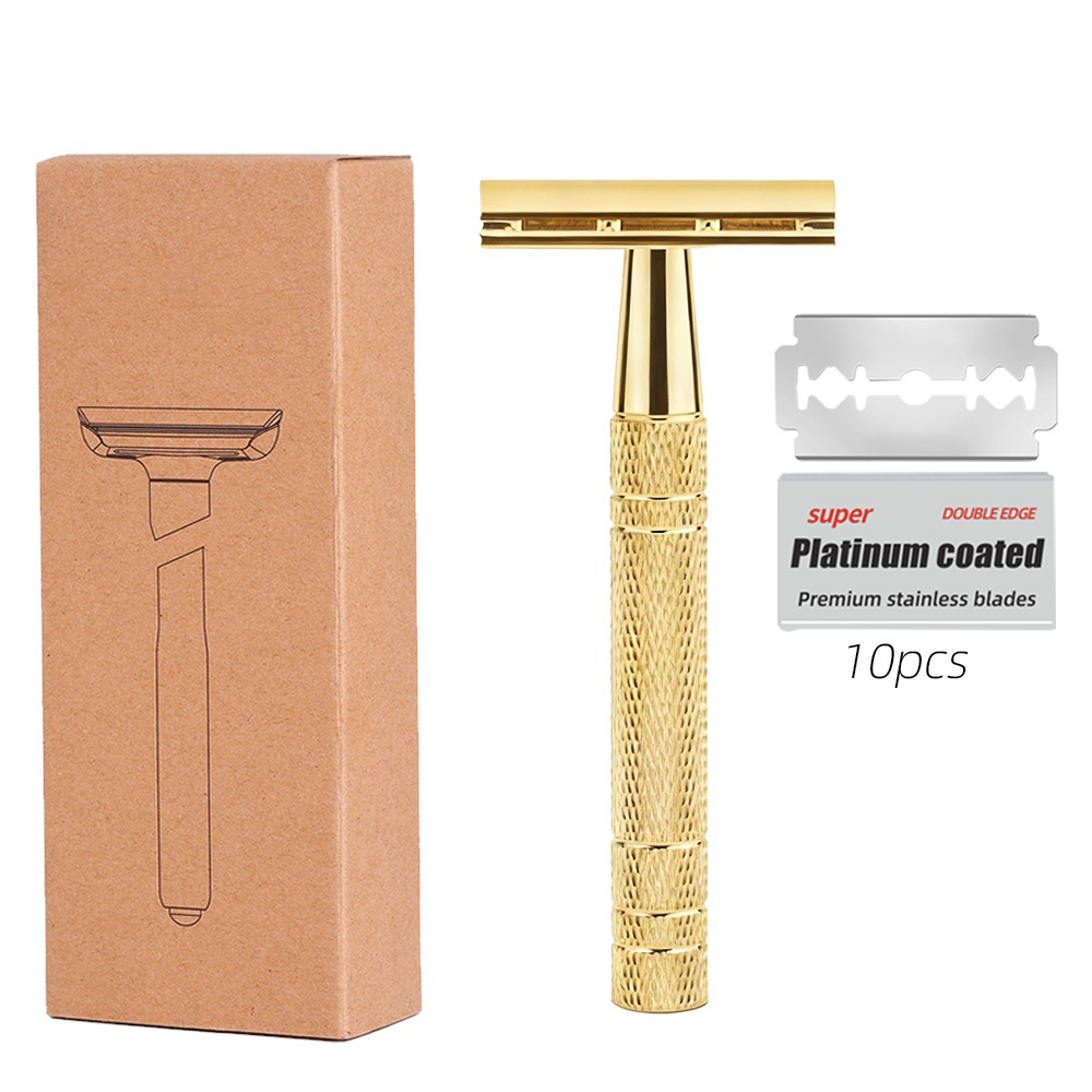 gold safety razor with platinum coated blades shaving kit