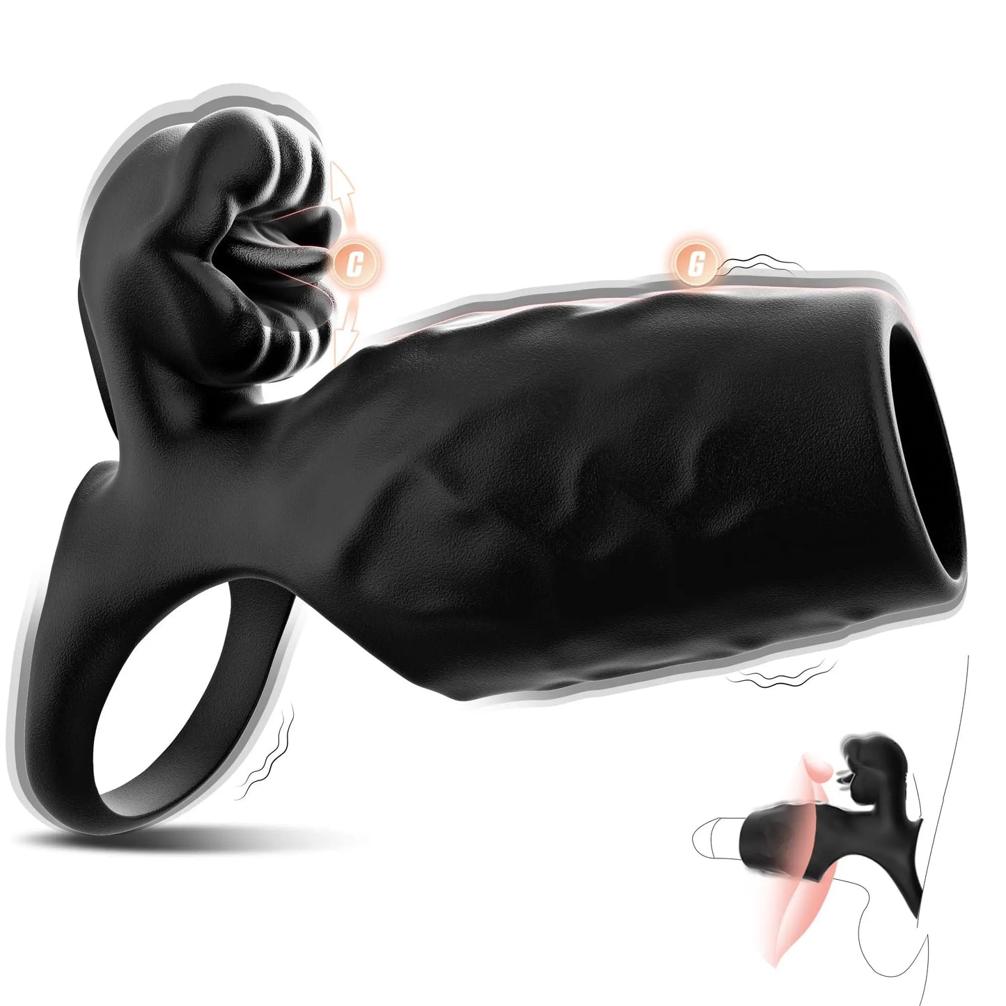 Vibrating Cock Ring Penis Sleeve with Clitoral Tongue Licker