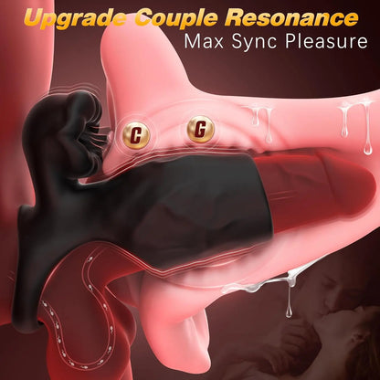 Vibrating Cock Ring Penis Sleeve with Clitoral Tongue Licker - image 2