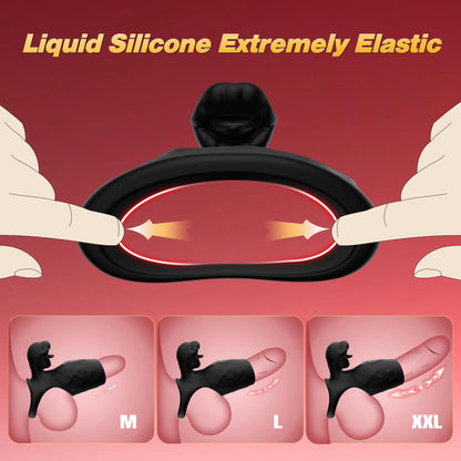 Vibrating Cock Ring Penis Sleeve with Clitoral Tongue Licker - image 4