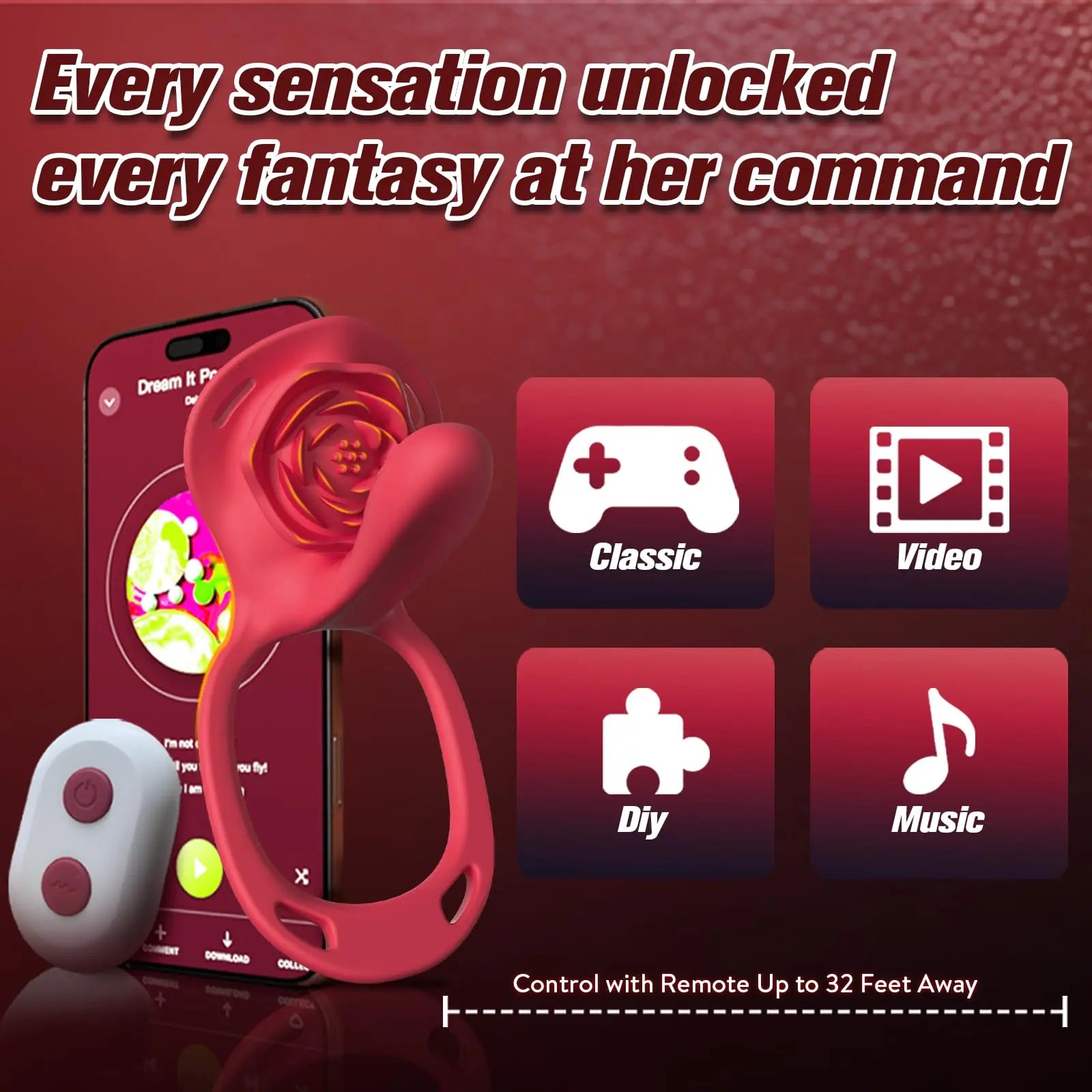 App Remote Control Wearable Rose Vibrator - Couples Panty Toy & Cock Ring - image 5
