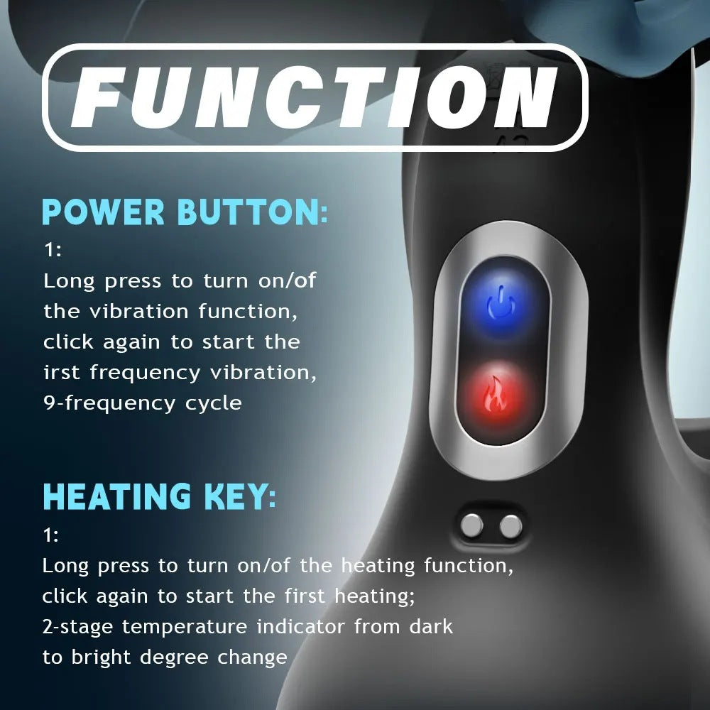 Zenzoone 3-in-1 cock ring, power/heating button (long press on/off, multi-frequency/temperature adjustment)