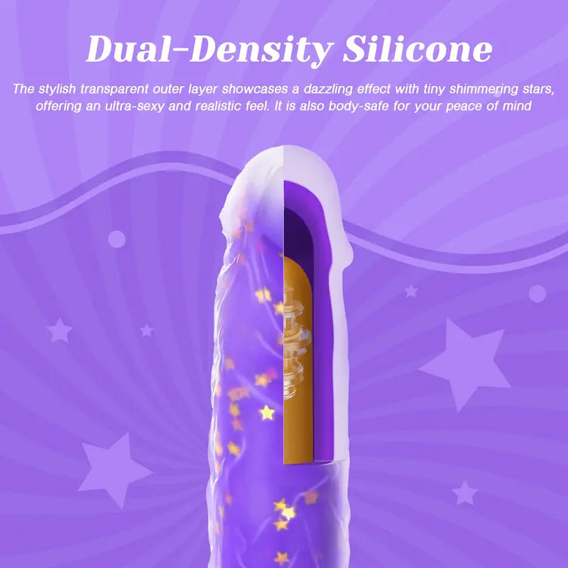Zenzoone Cozy dual-density silicone realistic dildo featuring transparent outer layer with shimmering star design and body-safe material
