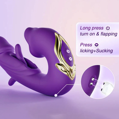 Clitoral licking and sucking vibrator with flapping function and button control