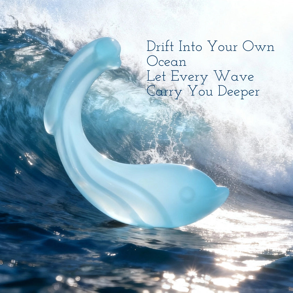 Pulse curved blue vibrator against ocean waves background, designed for deep internal stimulation